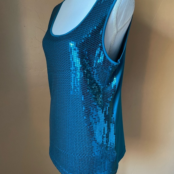 Covington Turquoise Sequin Sleeveless Top (Size XL) Sparkly Holiday Top - Picture 5 of 7